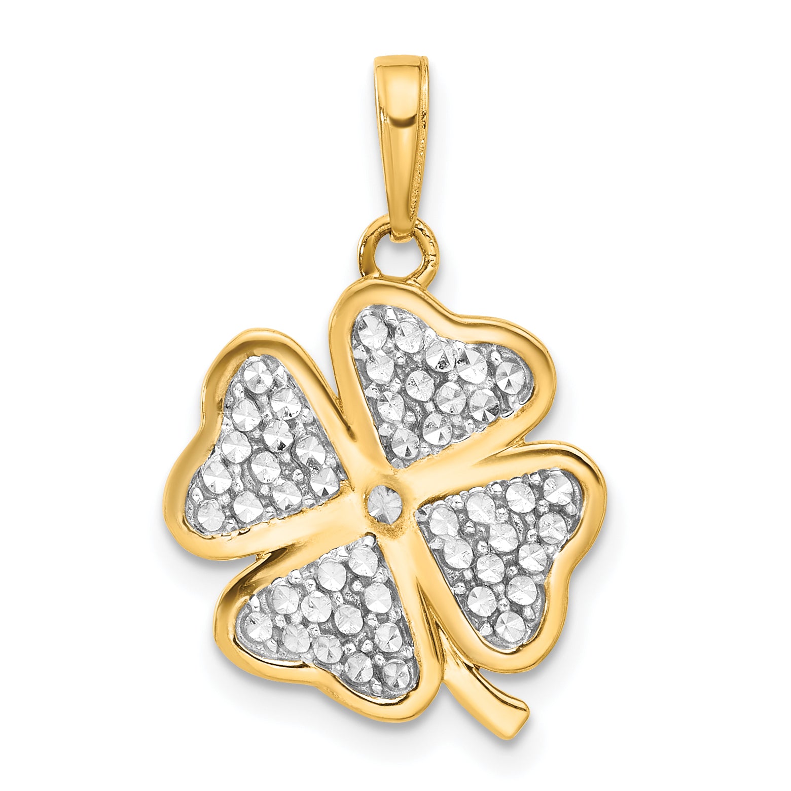 14k and White Rhodium Polished and D/C 4-Leaf Clover Pendant Main image