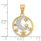 14K and White Rhodium D/C Moon and Stars Pendant