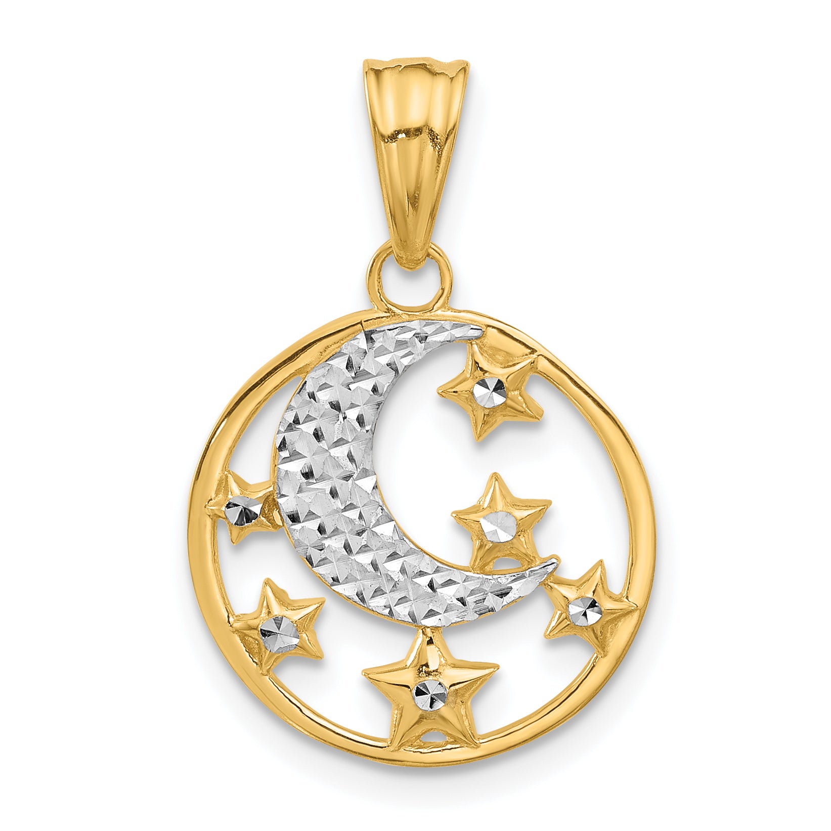 14K and White Rhodium D/C Moon and Stars Pendant Main image