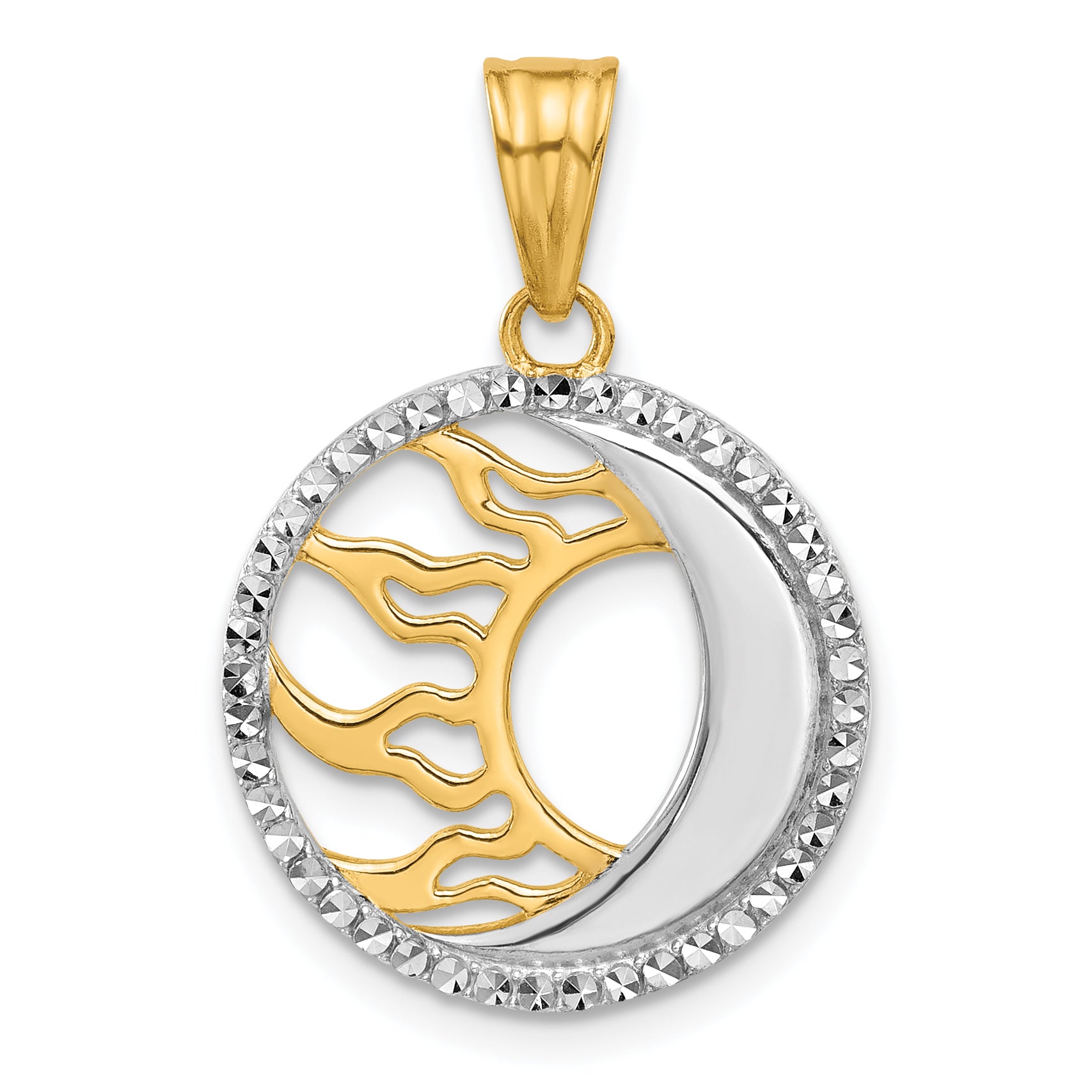 14K and White Rhodium D/C Sun and Moon Pendant Main image