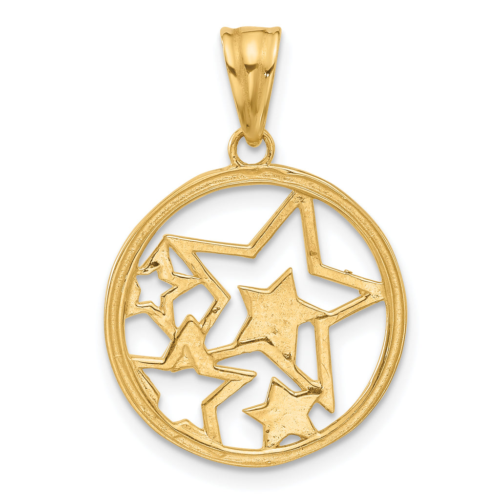 14K and White Rhodium D/C Stars Pendant