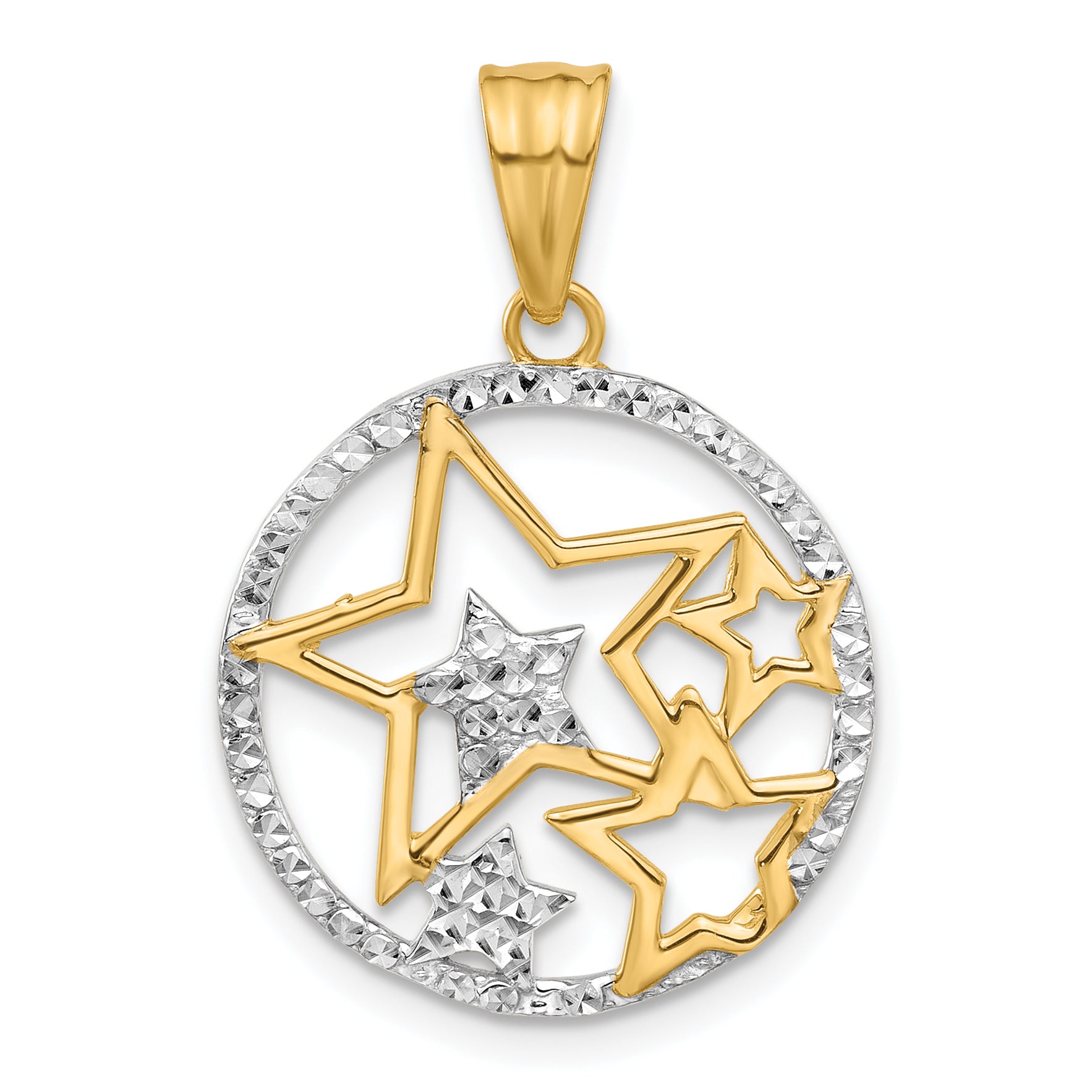 14K and White Rhodium D/C Stars Pendant Main image