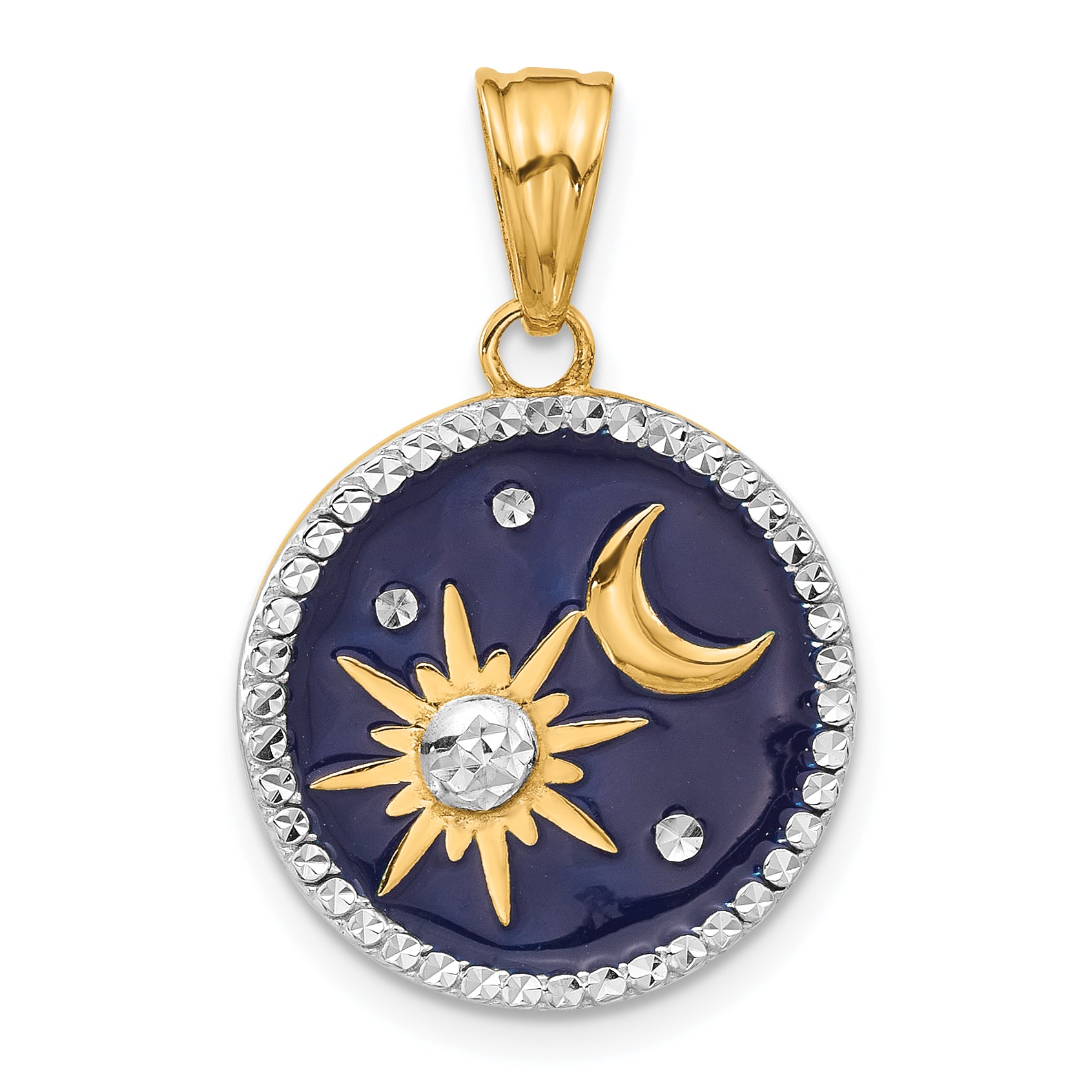 14K and White Rhodium D/C Enameled Sun and Moon Pendant Main image