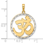 14K and White Rhodium D/C Om in Circle Pendant