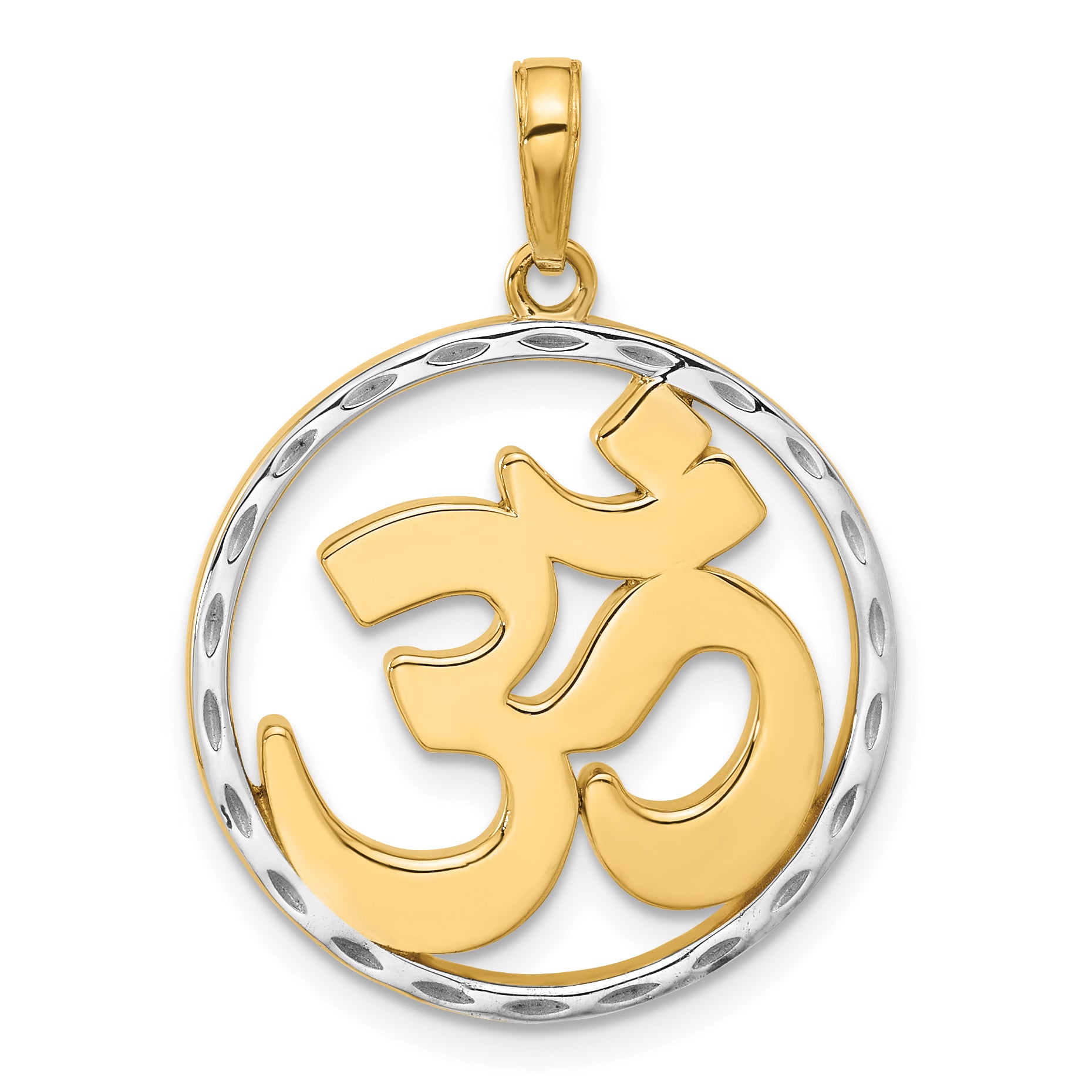 14K and White Rhodium D/C Om in Circle Pendant Main image