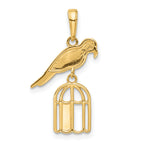14K and White Rhodium D/C Bird on Bird Cage Pendant