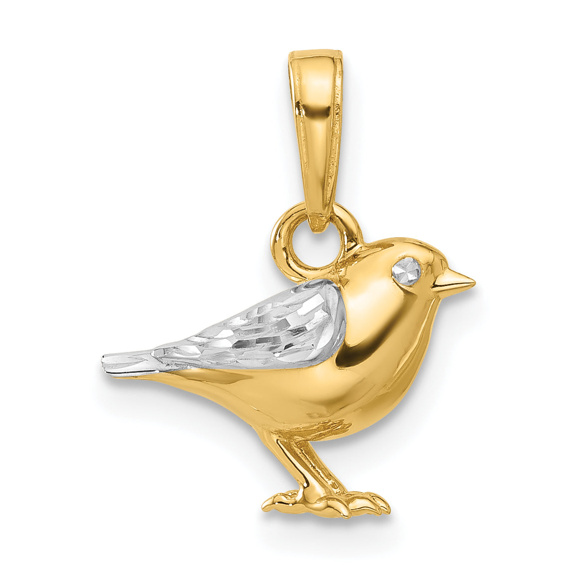 14K and White Rhodium D/C 3D Bird Pendant Main image