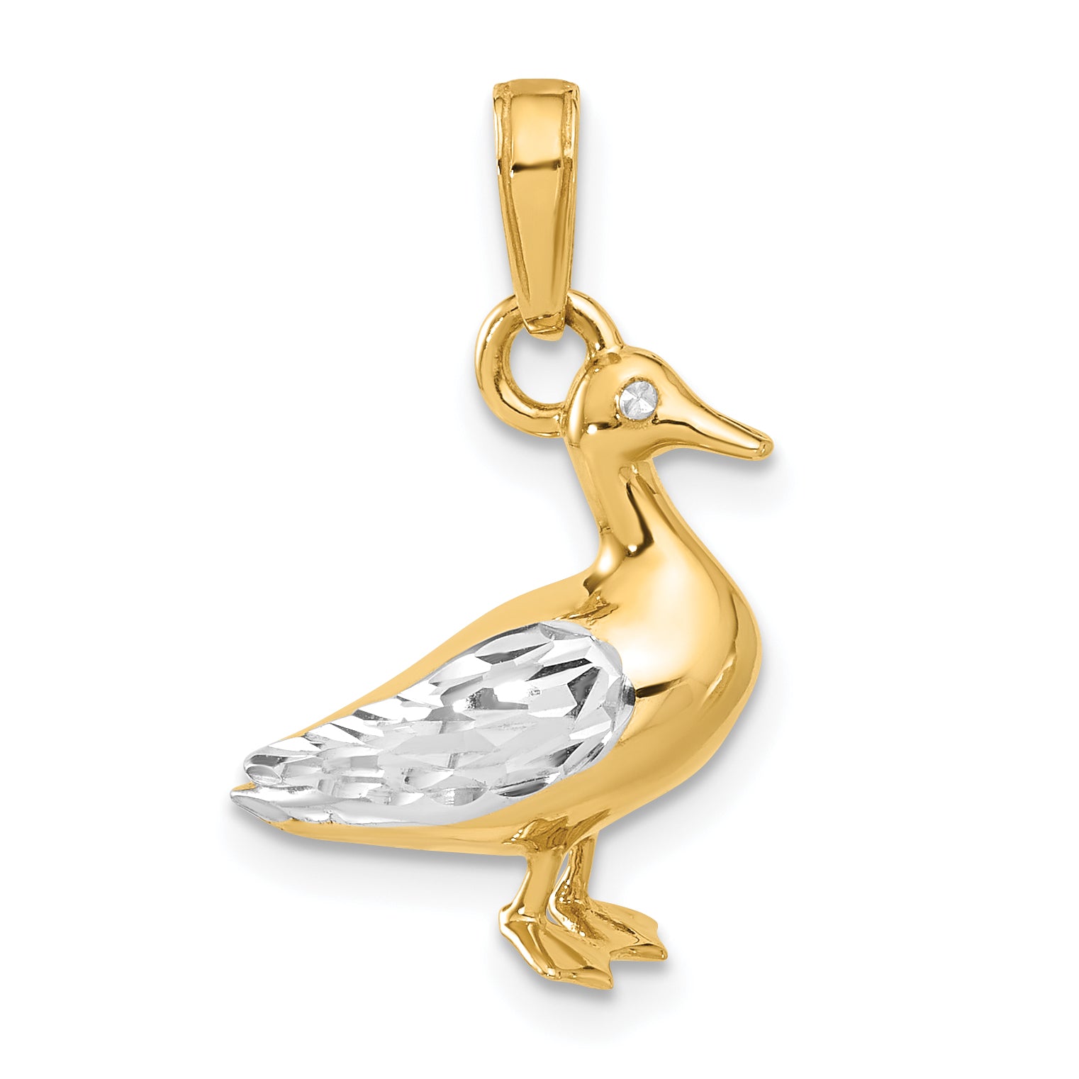 14K and White Rhodium D/C 3D Duck Pendant Main image