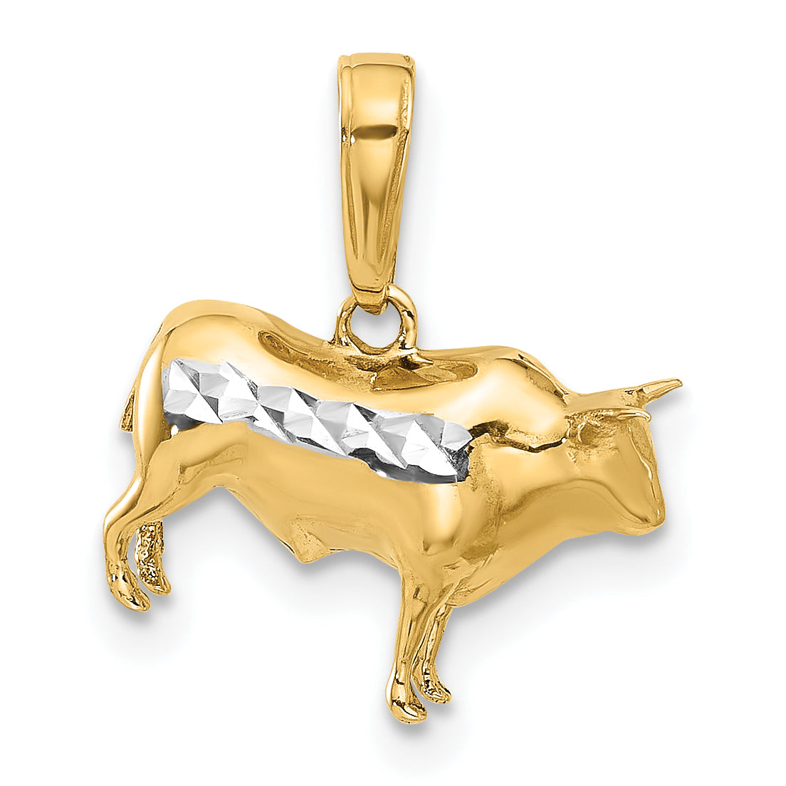 14k and White Rhodium D/C 3D Bull Pendant Main image