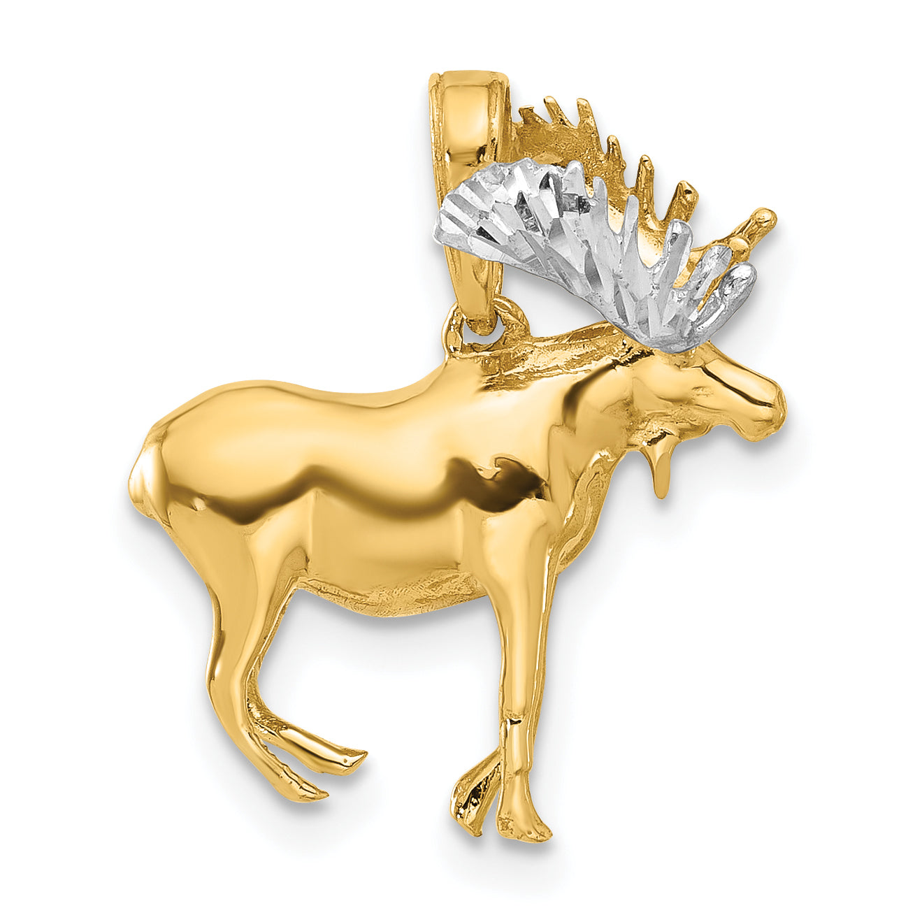 14K and White Rhodium D/C 3D Moose Pendant Main image