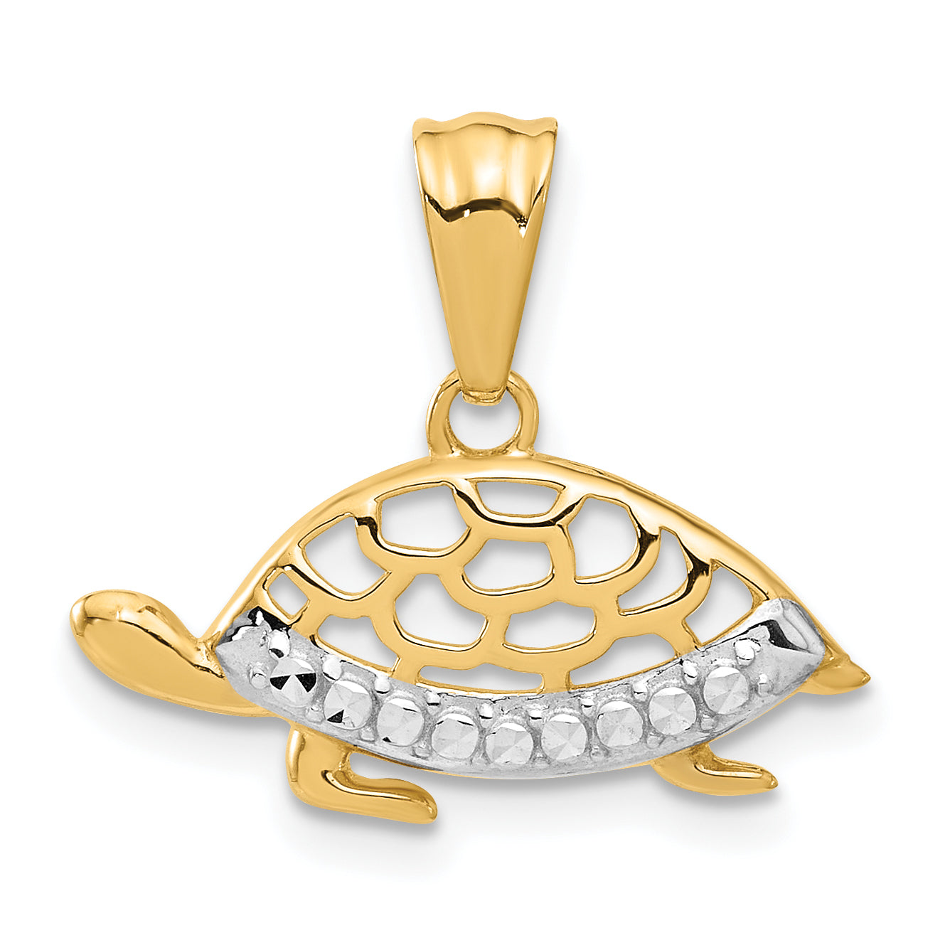 14K with White Rhodium Diamond Cut Turtle Pendant Main image