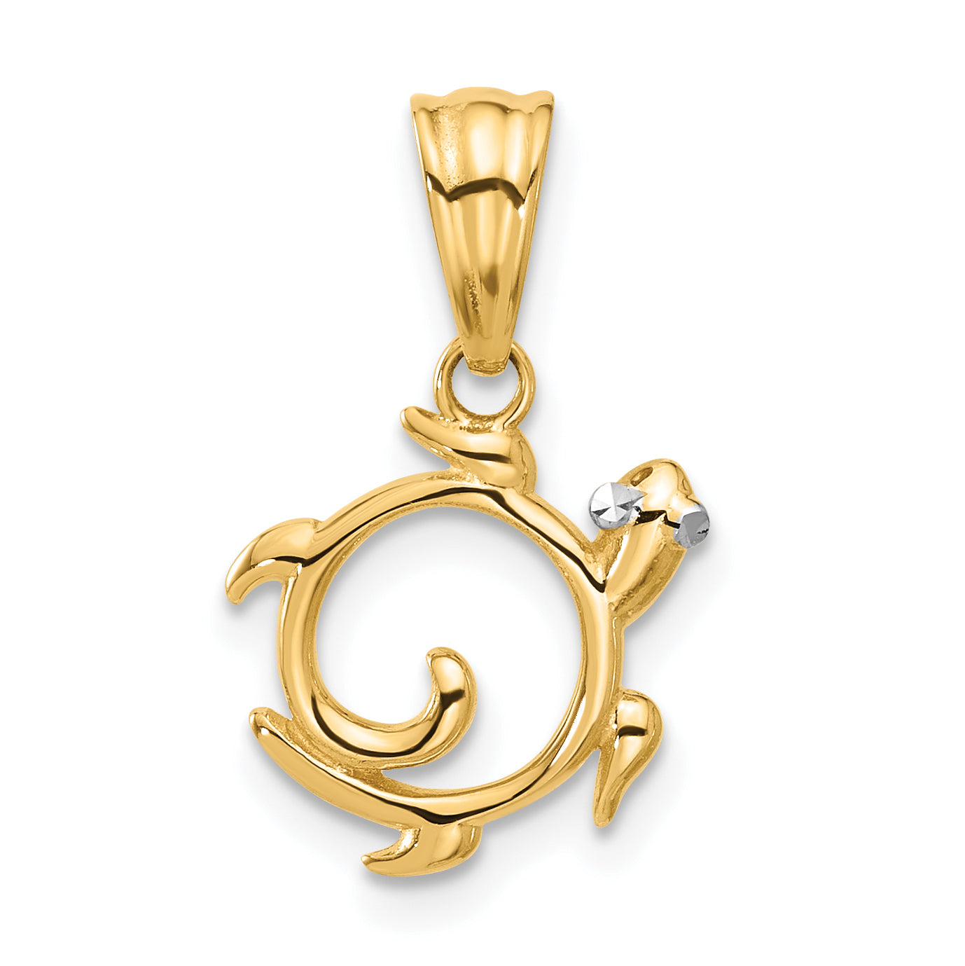 14K with White Rhodium Diamond Cut Swirl Turtle Pendant Main image
