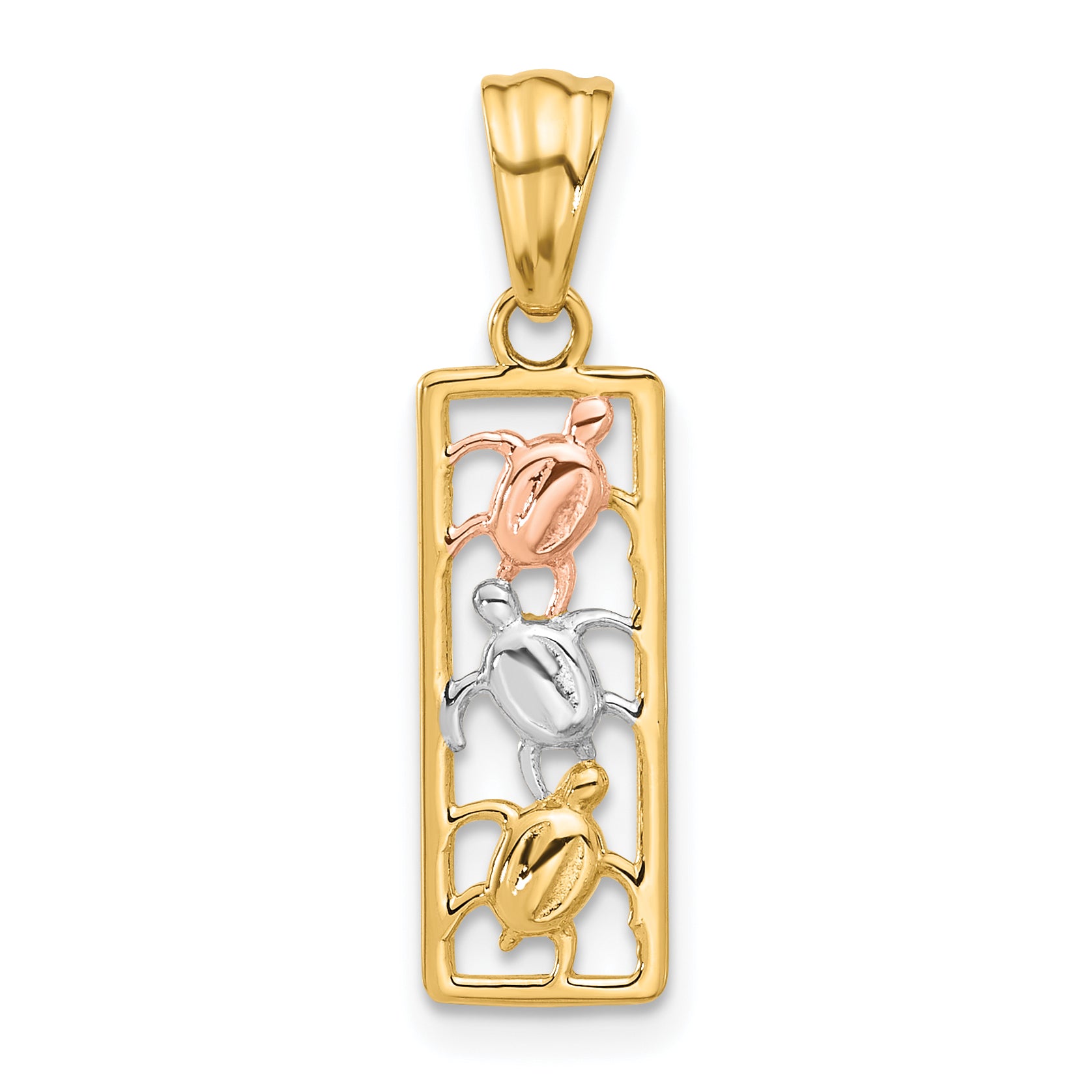 14K Two-tone with White Rhodium Polished Turtles Rectangle Pendant Main image