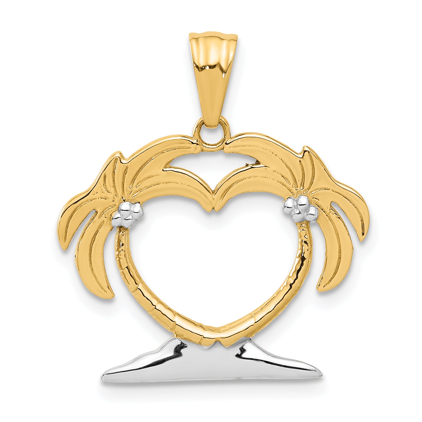 14K with White Rhodium Palm Tree Heart Pendant Main image