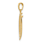 14K and White Rhodium D/C 3D Surfboard Pendant
