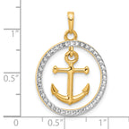 14k and White Rhodium D/C Anchor Dangle in Circle Pendant