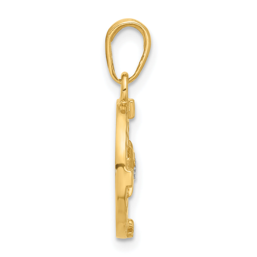 14k and White Rhodium D/C Compass Pendant