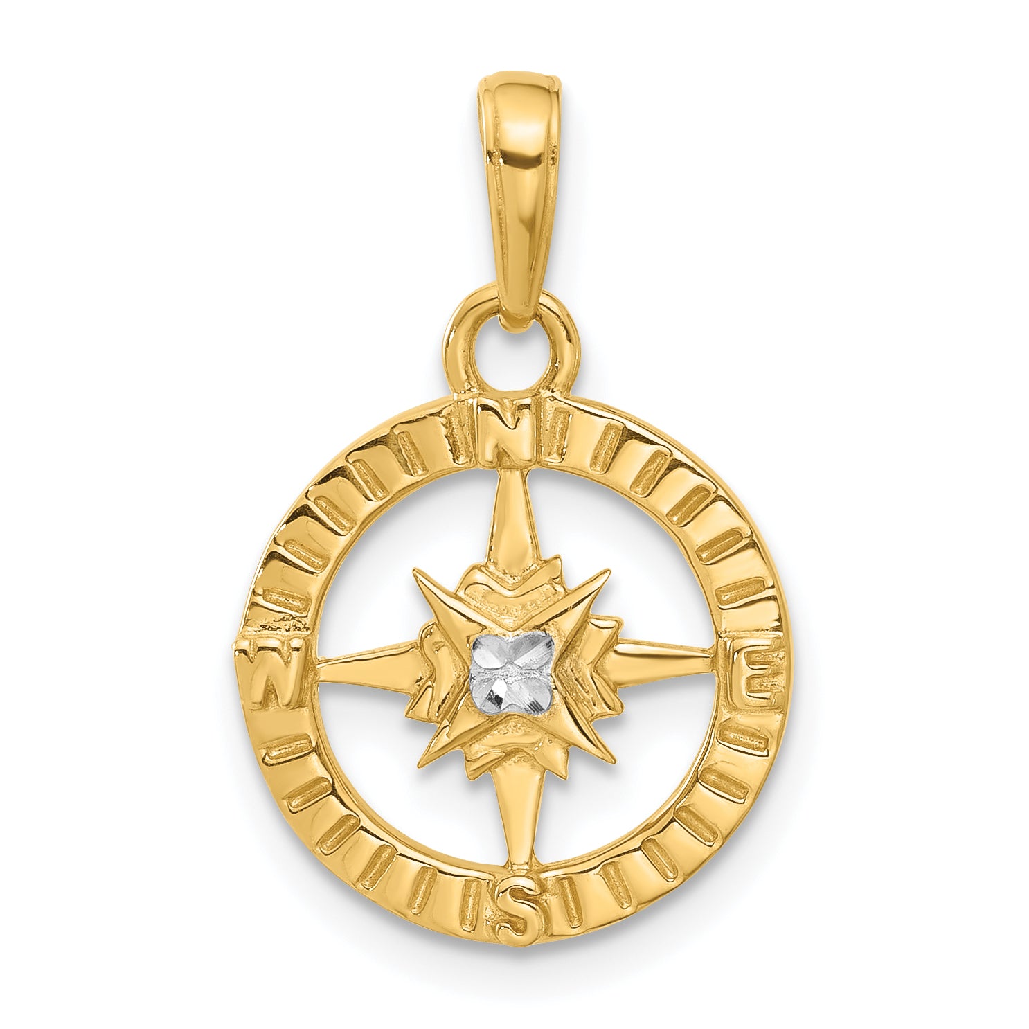 14k and White Rhodium D/C Compass Pendant Main image