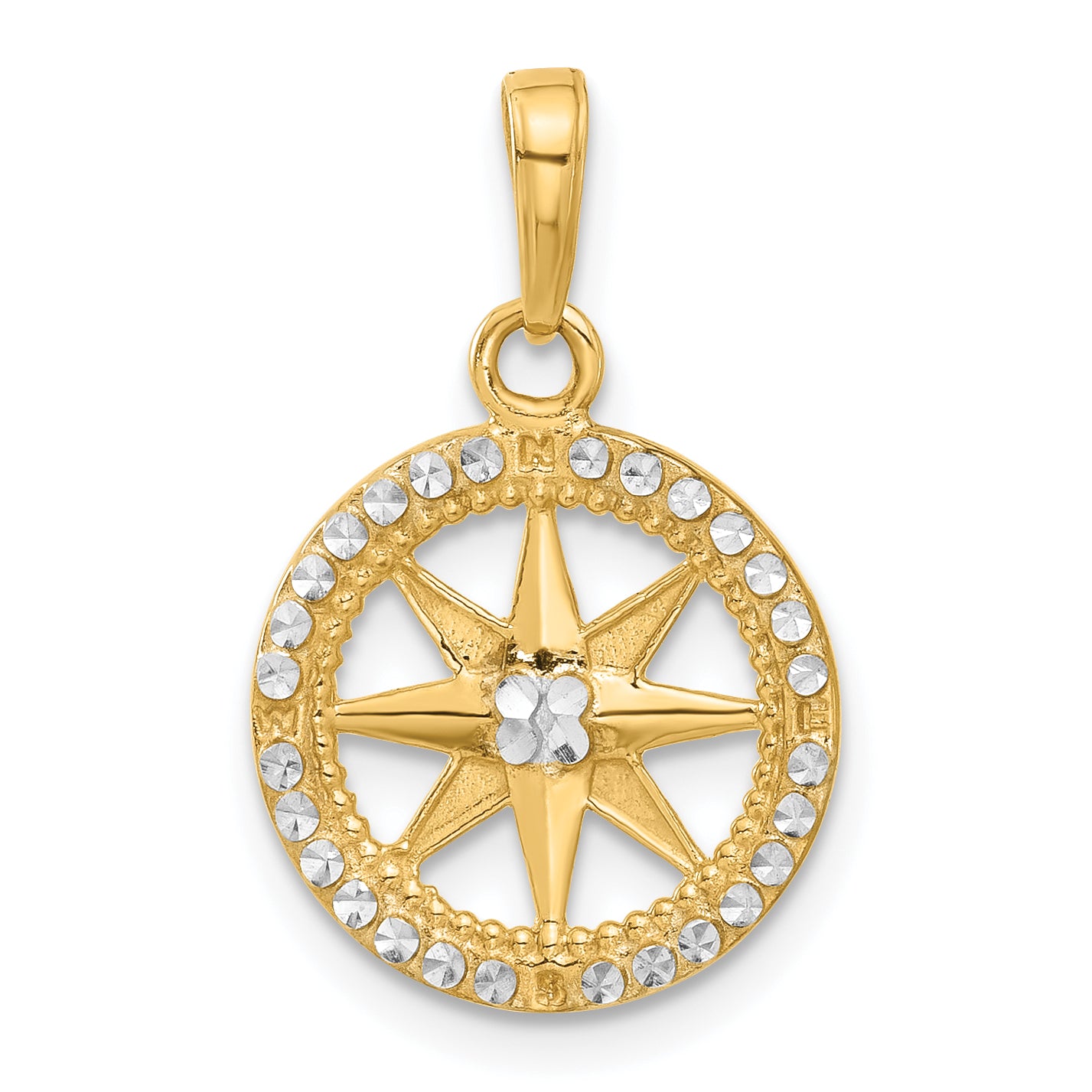 14k and White Rhodium D/C Compass Pendant Main image