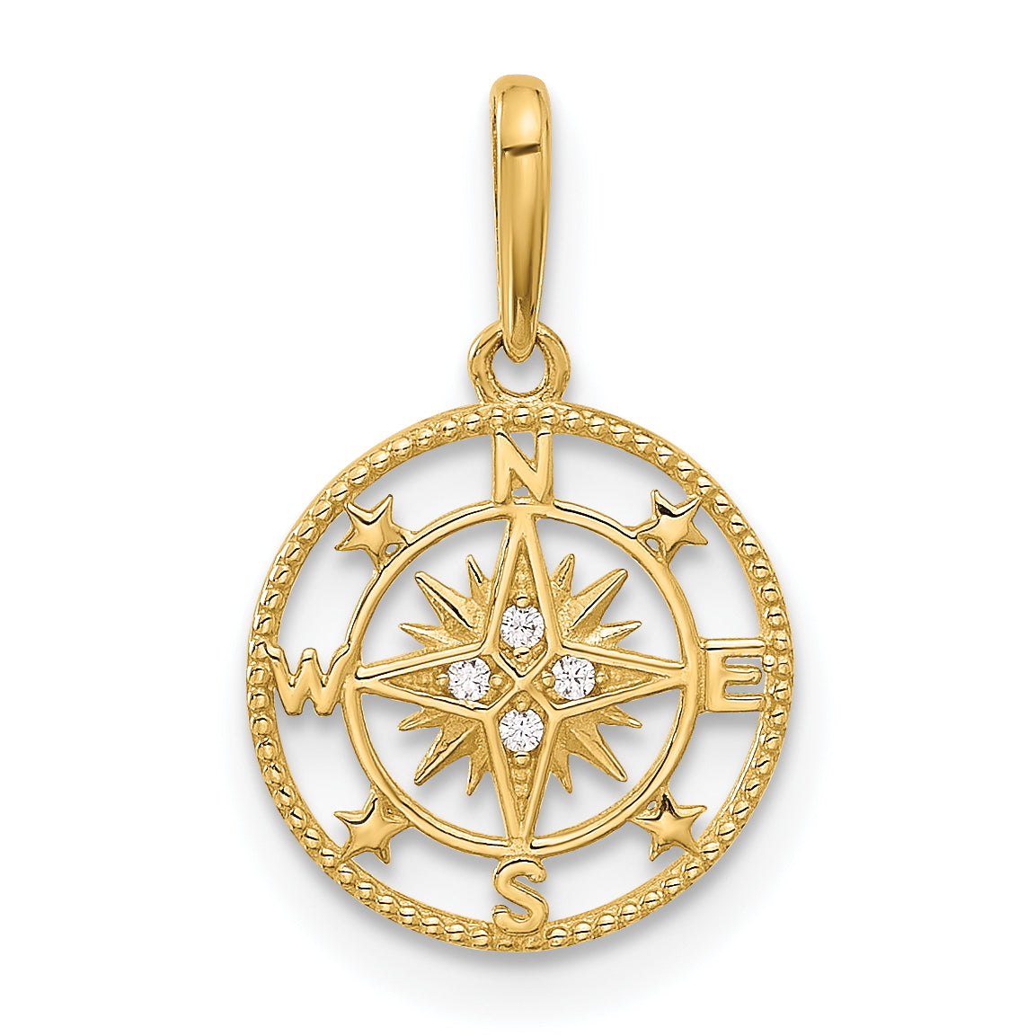 14k Polished CZ Compass Pendant Main image