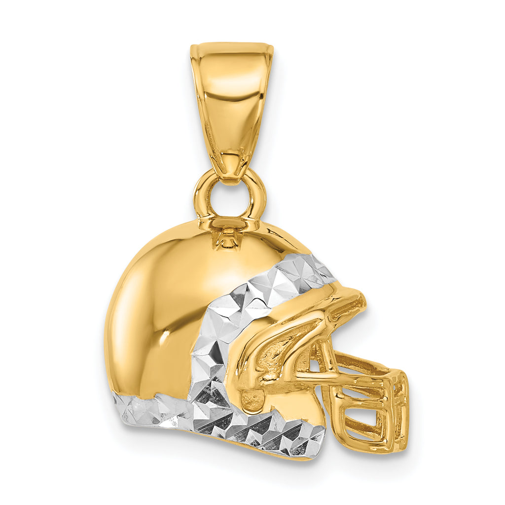 14k and White Rhodium Diamond-cut 3-D Football Helmet Pendant