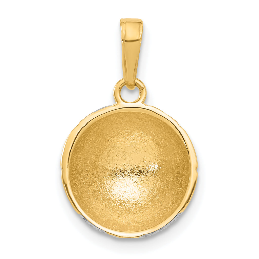 14K and White Rhodium Diamond-cut Domed Soccer Ball Pendant