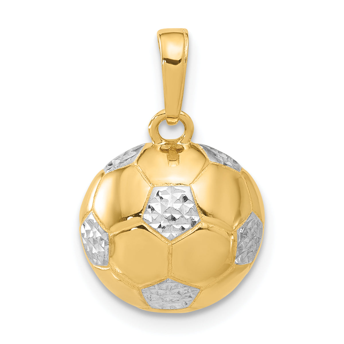 14K and White Rhodium Diamond-cut Domed Soccer Ball Pendant