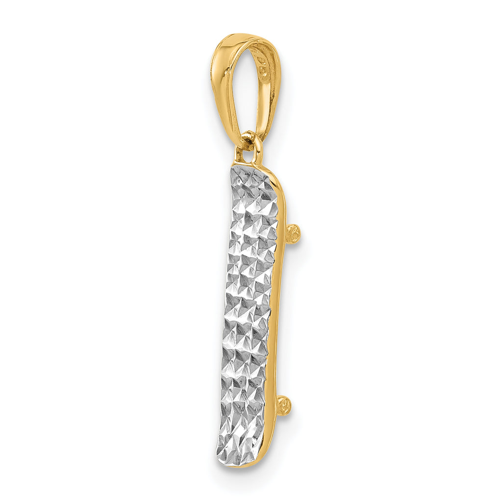 Skateboard Pendant in 14K Two-Tone Gold, 26mm Diamond-Cut - Sophia Jewelers