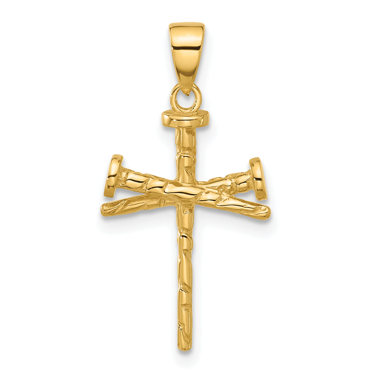 14K Polished and Textured Nails Cross Pendant Main image