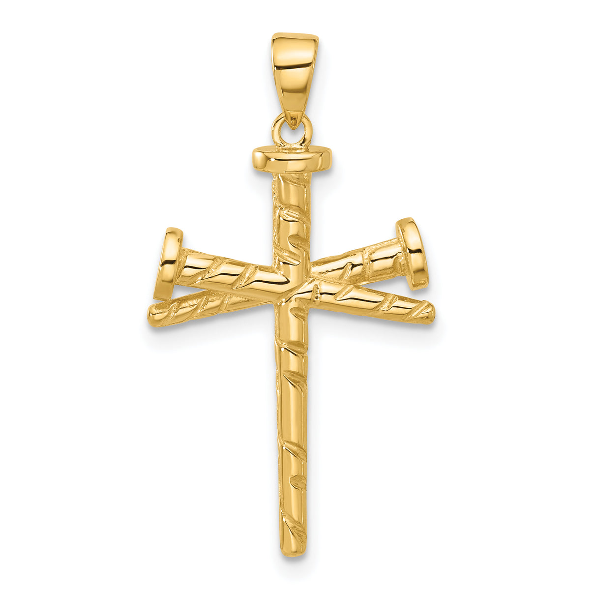 14K Polished and Textured Nails Cross Pendant Main image