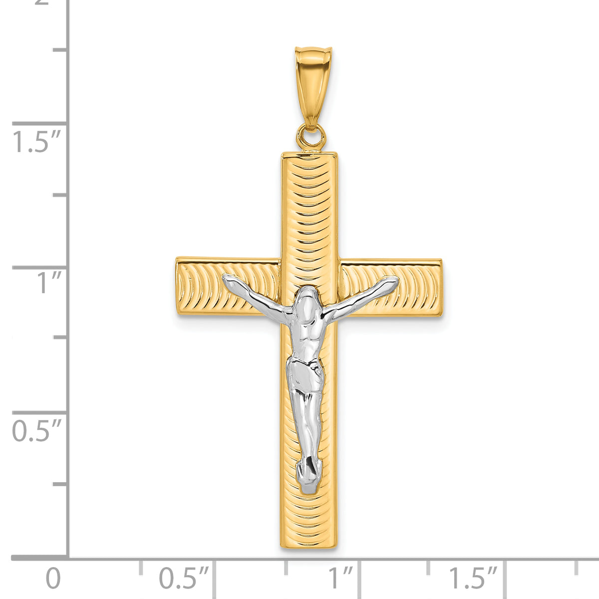 14K Two-tone Polished and Textured Crucifix Pendant