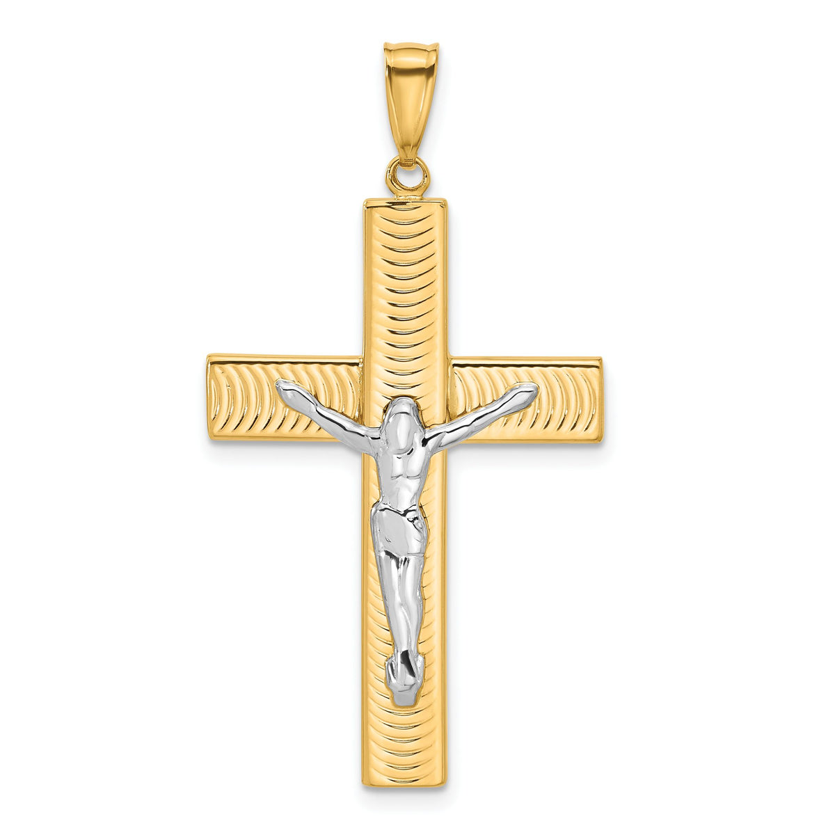 Crucifix Pendant in 14K Two-Tone Gold, 42mm Textured - Sophia Jewelers Main image