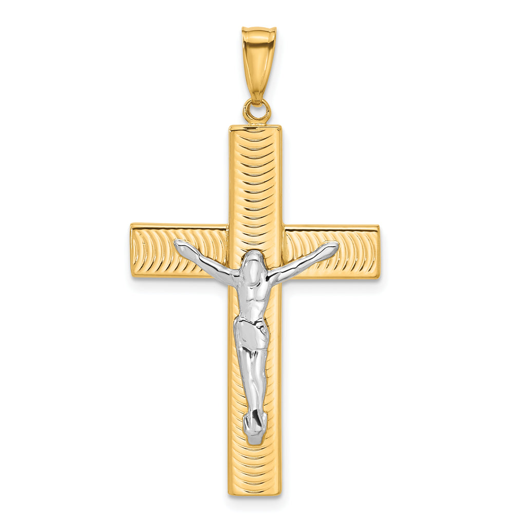 14K Two-tone Polished and Textured Crucifix Pendant