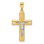 14K Two-tone Polished and Textured Crucifix Pendant