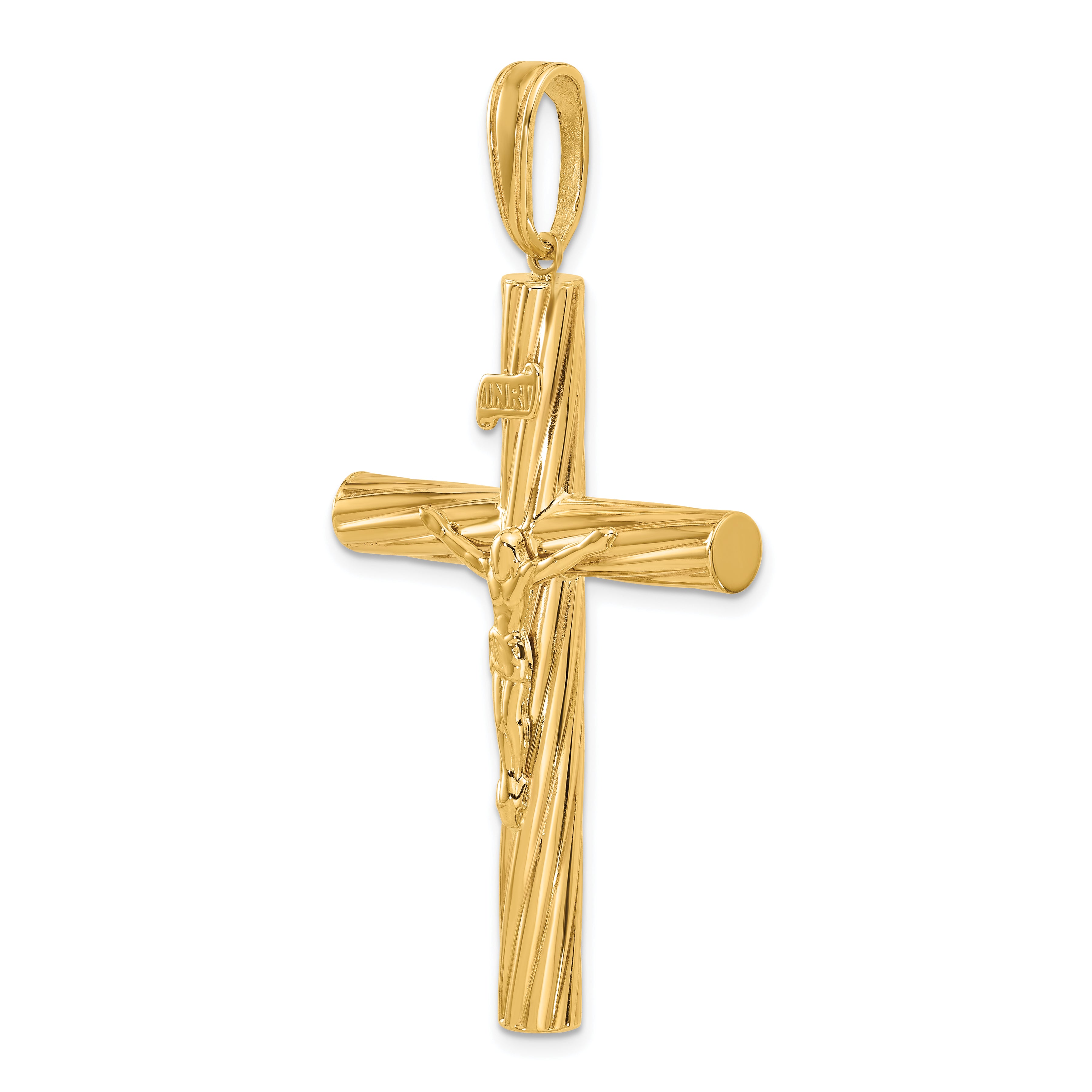 14K Yellow Gold Polished Textured Crucifix Pendant