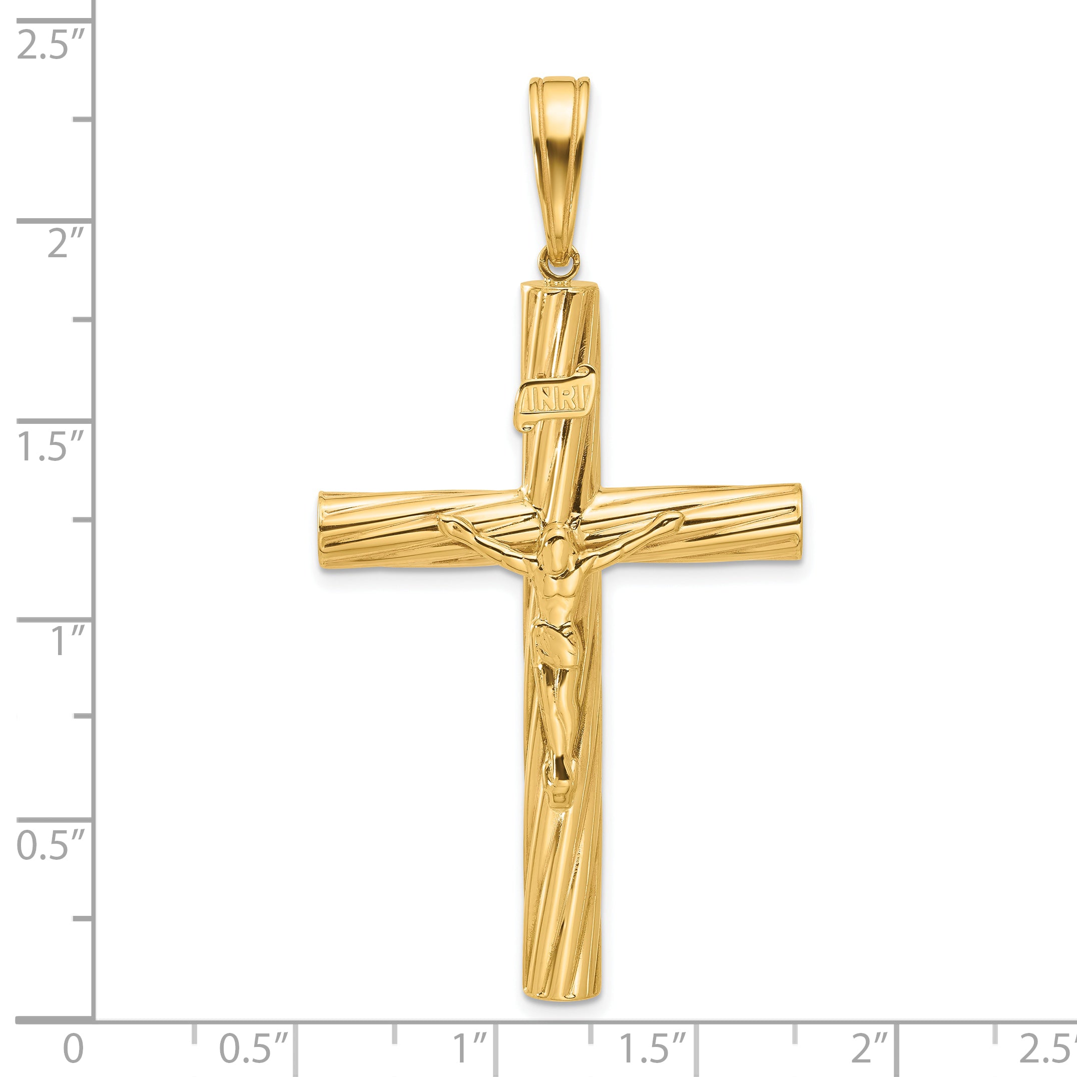 14K Yellow Gold Polished Textured Crucifix Pendant