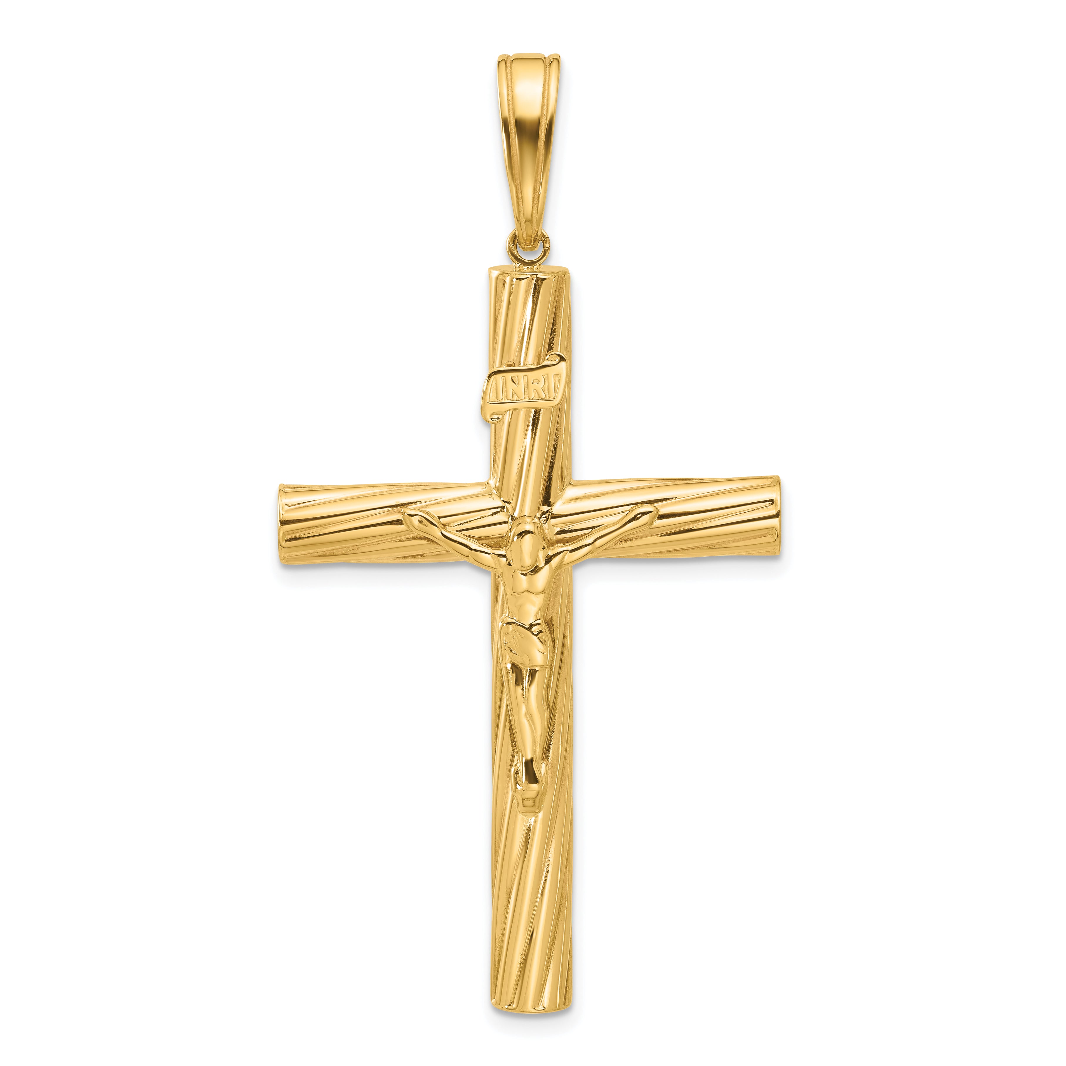 14K Yellow Gold Polished Textured Crucifix Pendant Main image