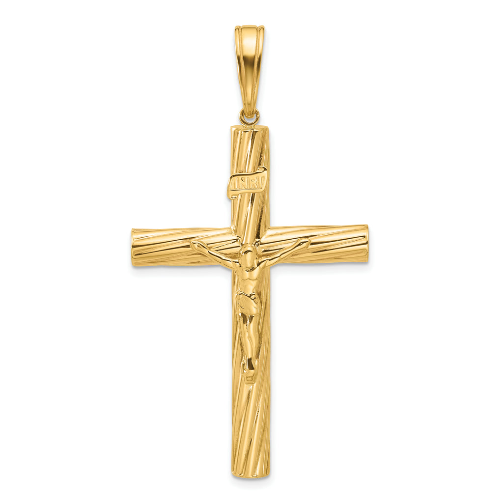 14K Yellow Gold Polished Textured Crucifix Pendant