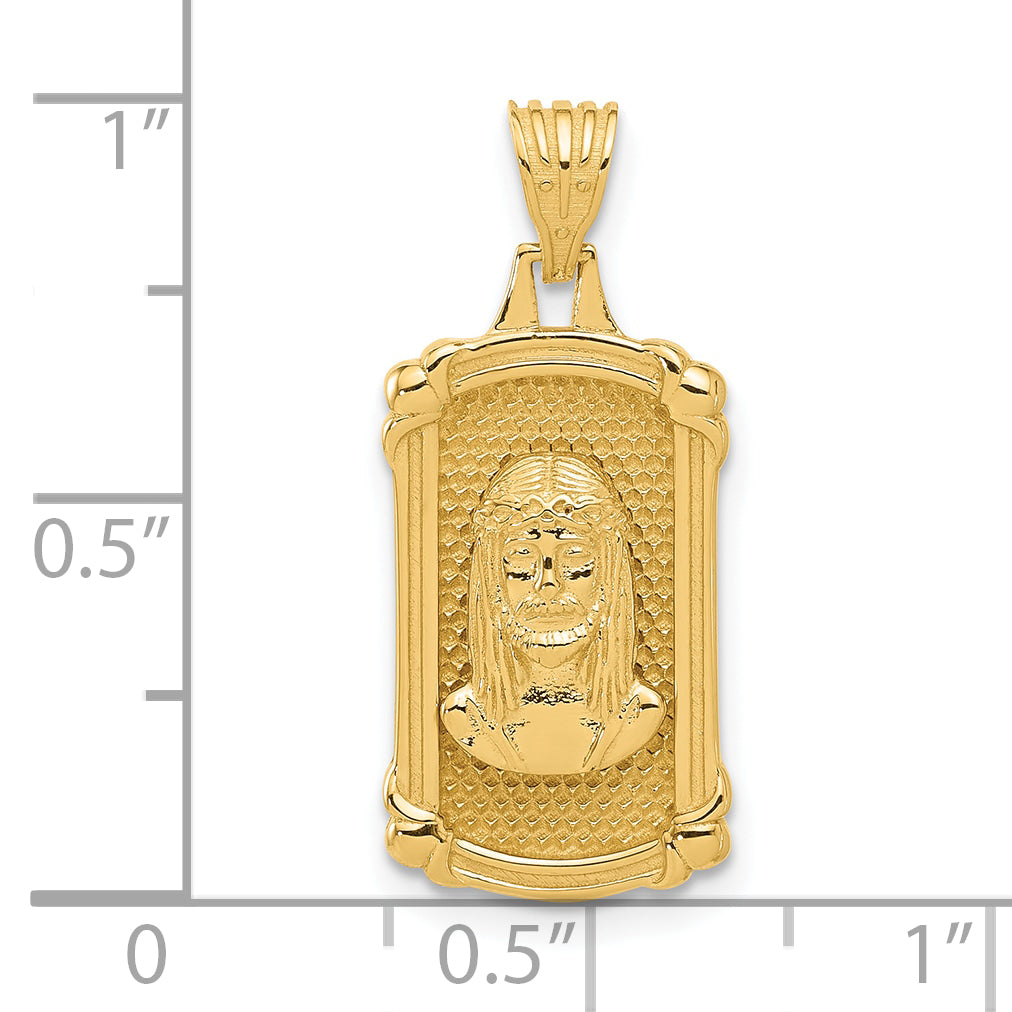 Dog Tag Jesus Pendant in 14K Yellow Gold, 26mm Textured - Sophia Jewelers