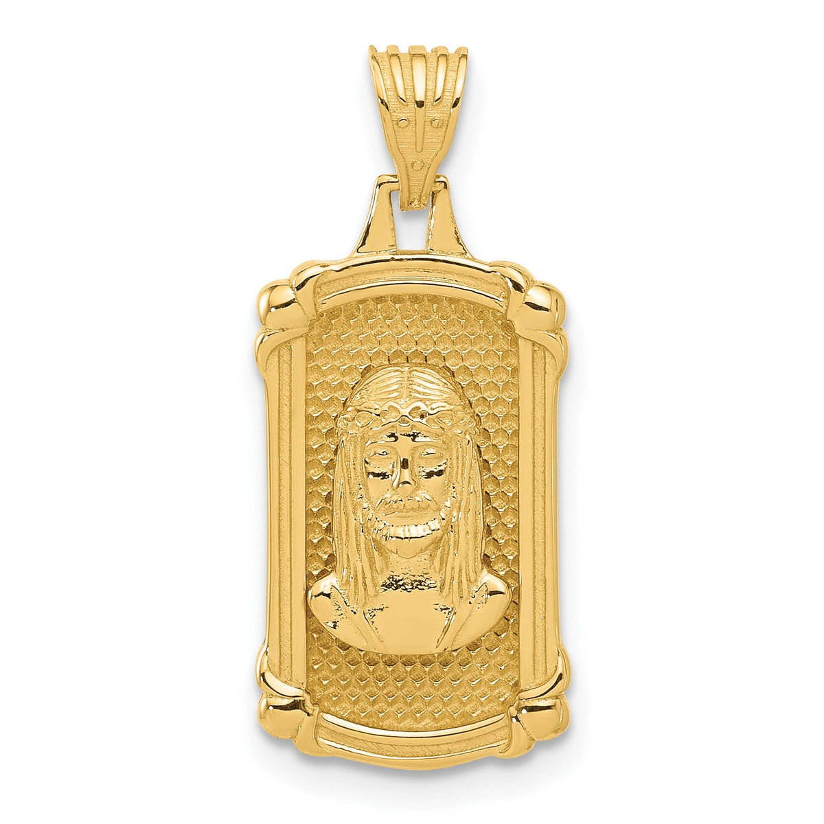 Dog Tag Jesus Pendant in 14K Yellow Gold, 26mm Textured - Sophia Jewelers