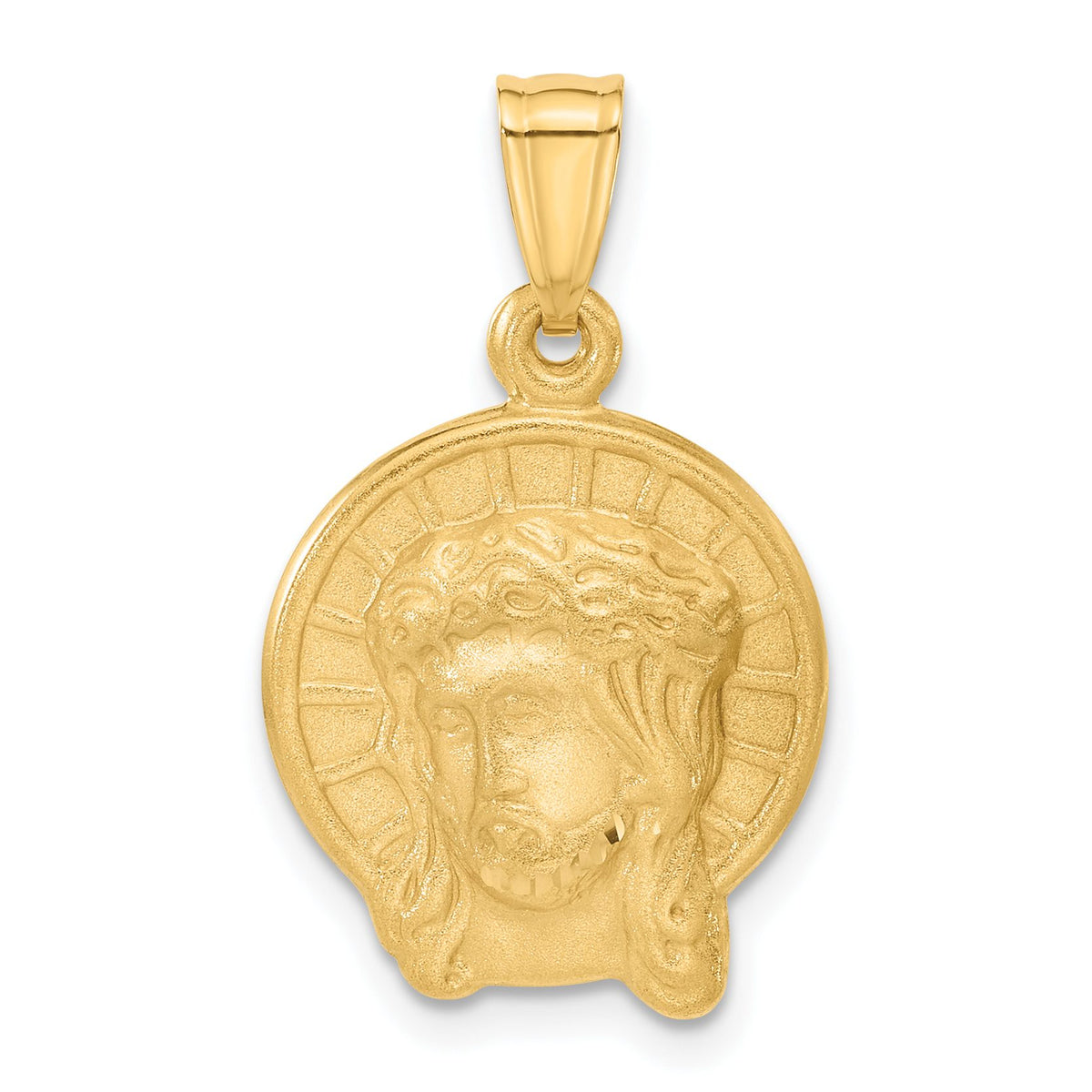 Jesus Medal Pendant in 14K Yellow Gold, 25mm Brushed - Sophia Jewelers Main image