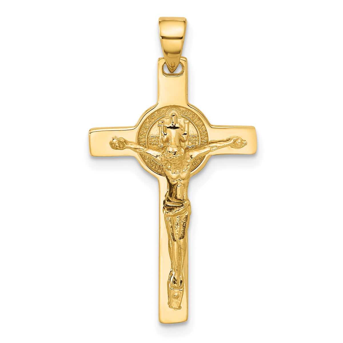 14K Polished Crucifix and St Benedict Pendant Main image