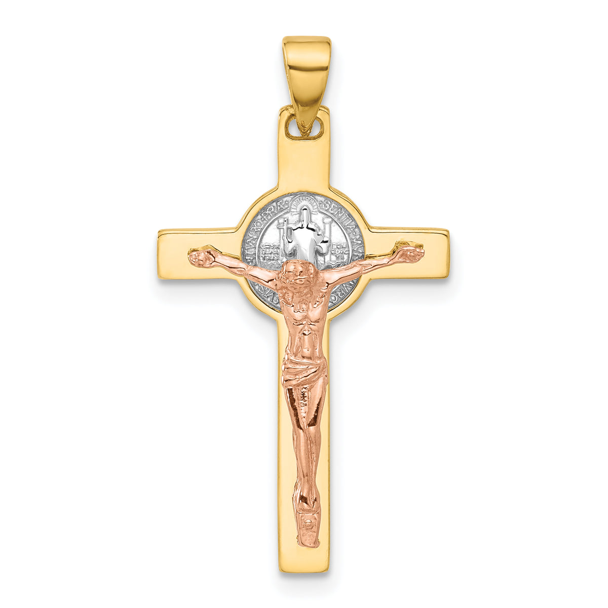 Crucifix & St. Benedict Pendant in 14K Two-Tone Gold, 31mm - Sophia Jewelers Main image