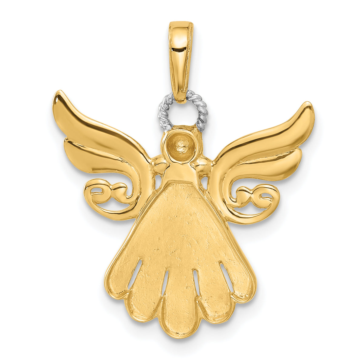 14k and White Rhodium Diamond-cut Angel Pendant
