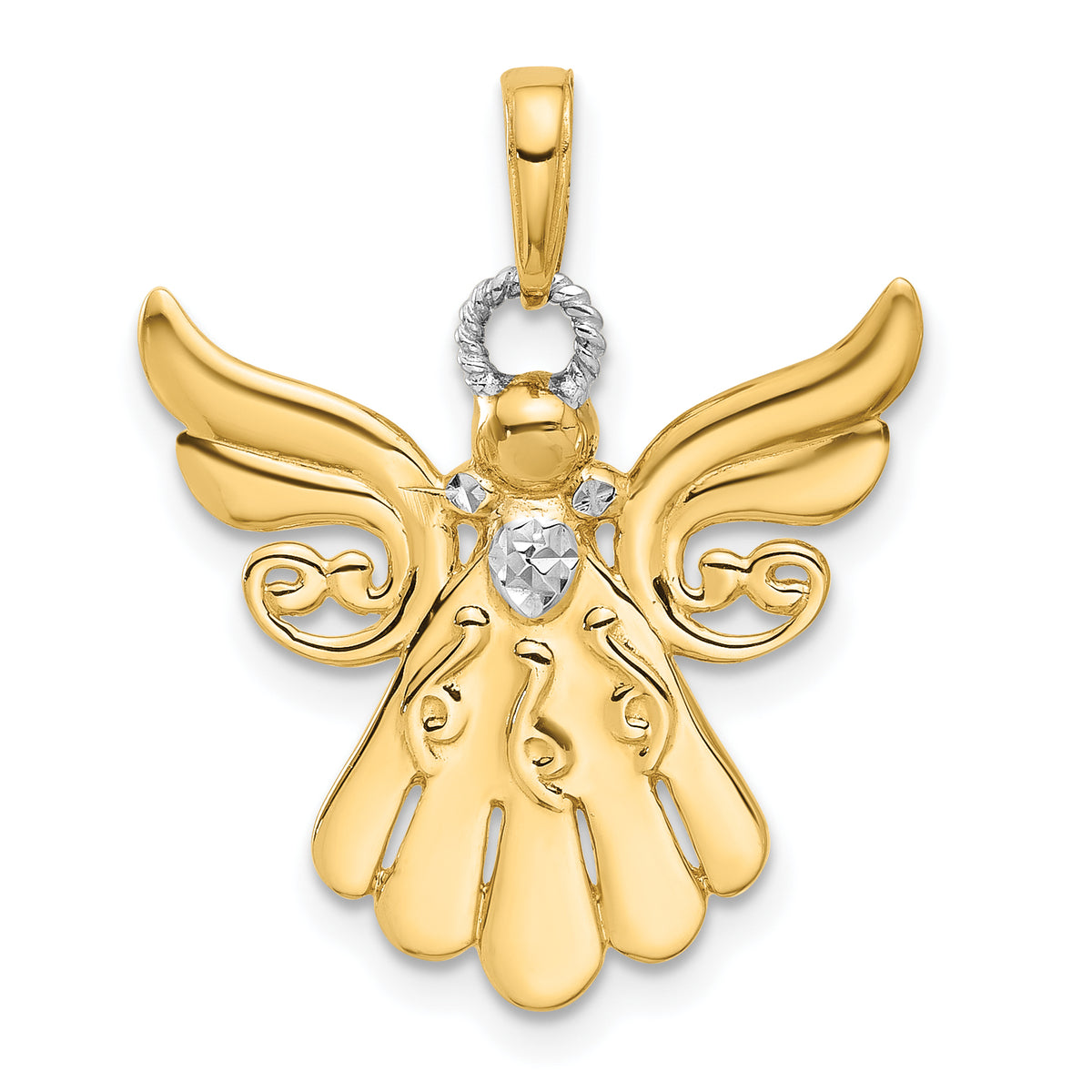 Angel Pendant in 14K Two-Tone Gold, 26mm Diamond-Cut - Sophia Jewelers Main image