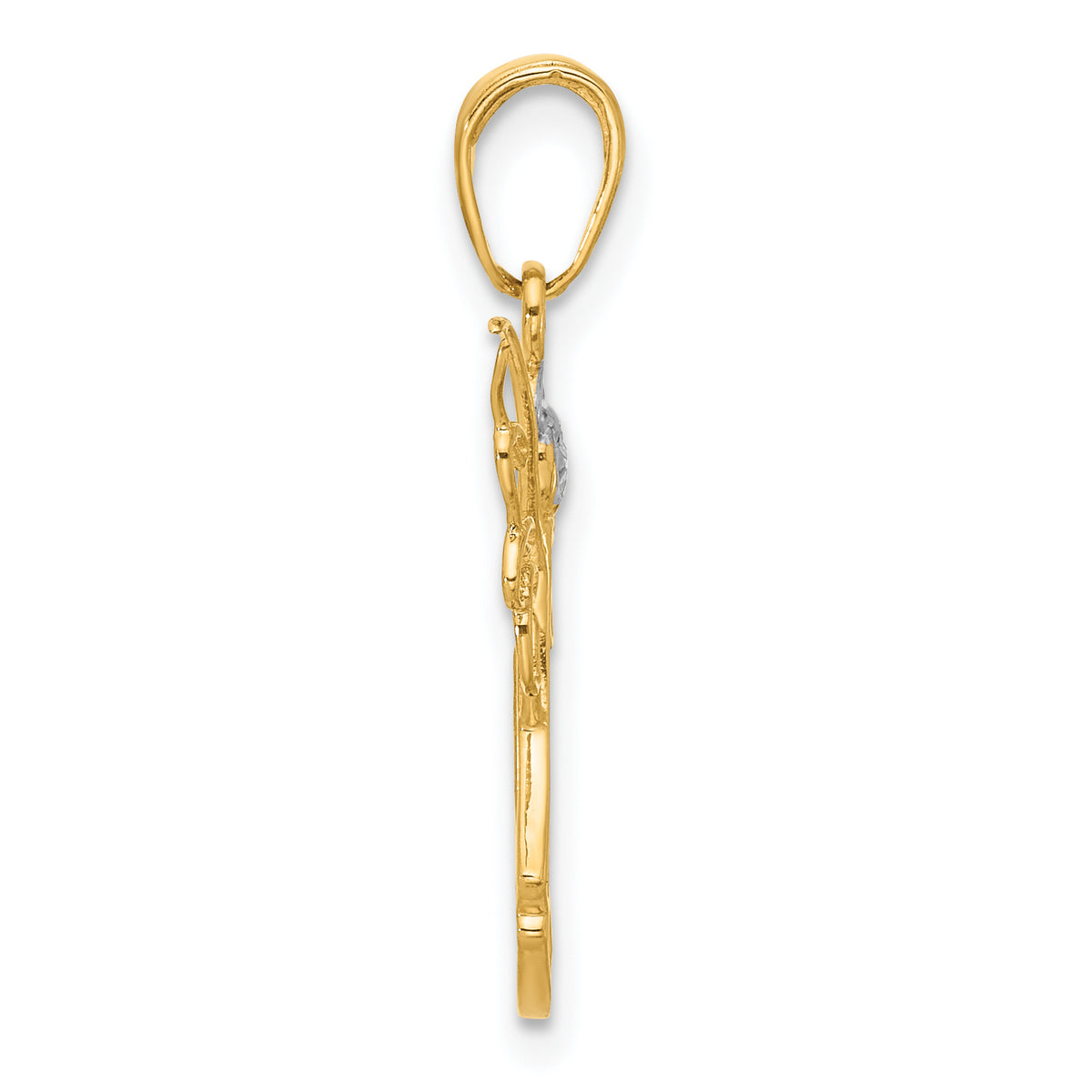 14K and White Rhodium Cut-out Diamond-cut Angel Pendant