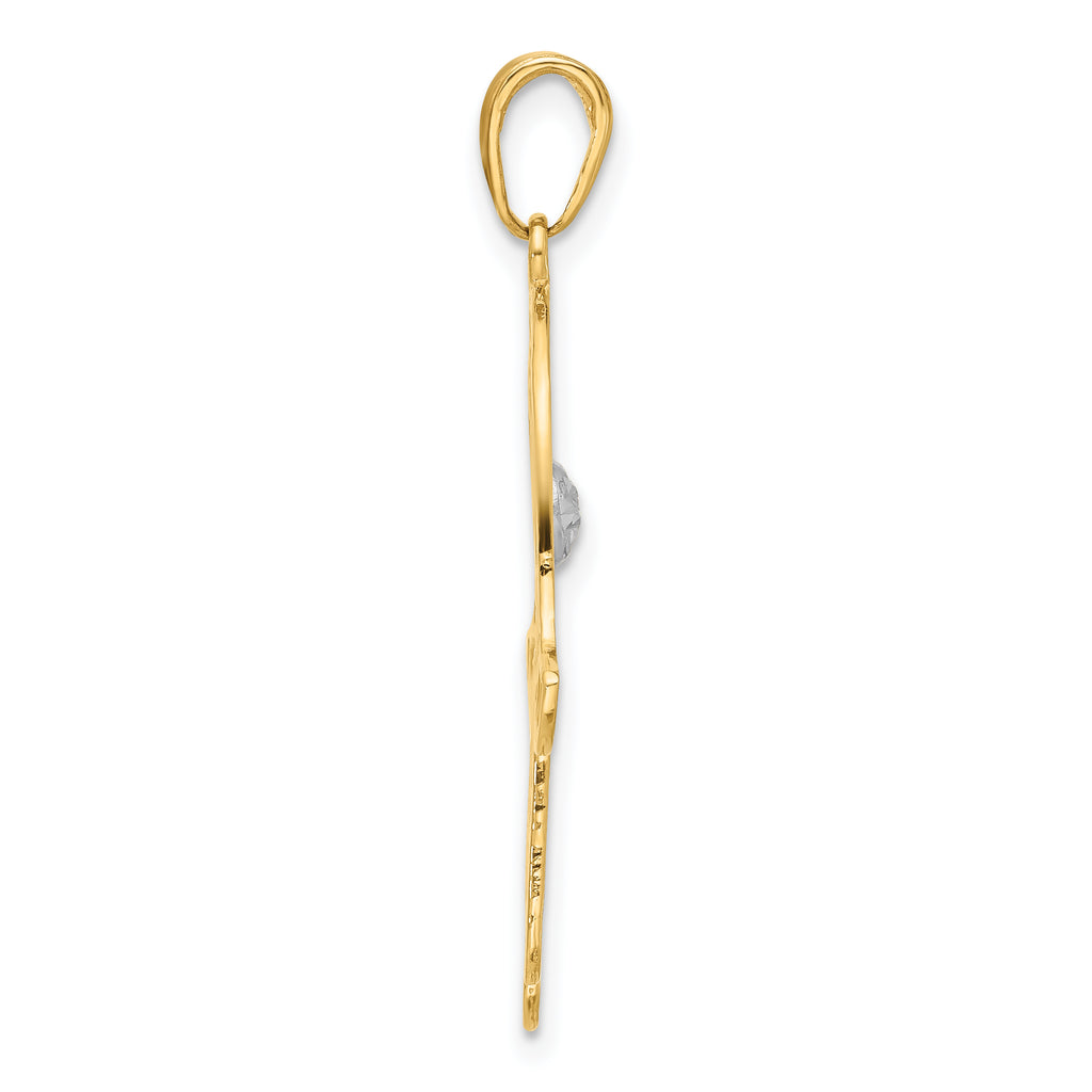 Filigree Hamsa Pendant in 14K Two-Tone Gold, 35mm Diamond-Cut - Sophia Jewelers