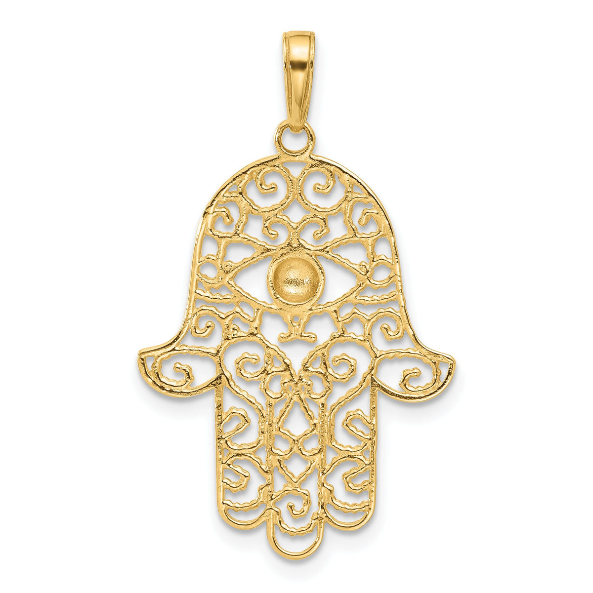 Filigree Hamsa Pendant in 14K Two-Tone Gold, 35mm Diamond-Cut - Sophia Jewelers