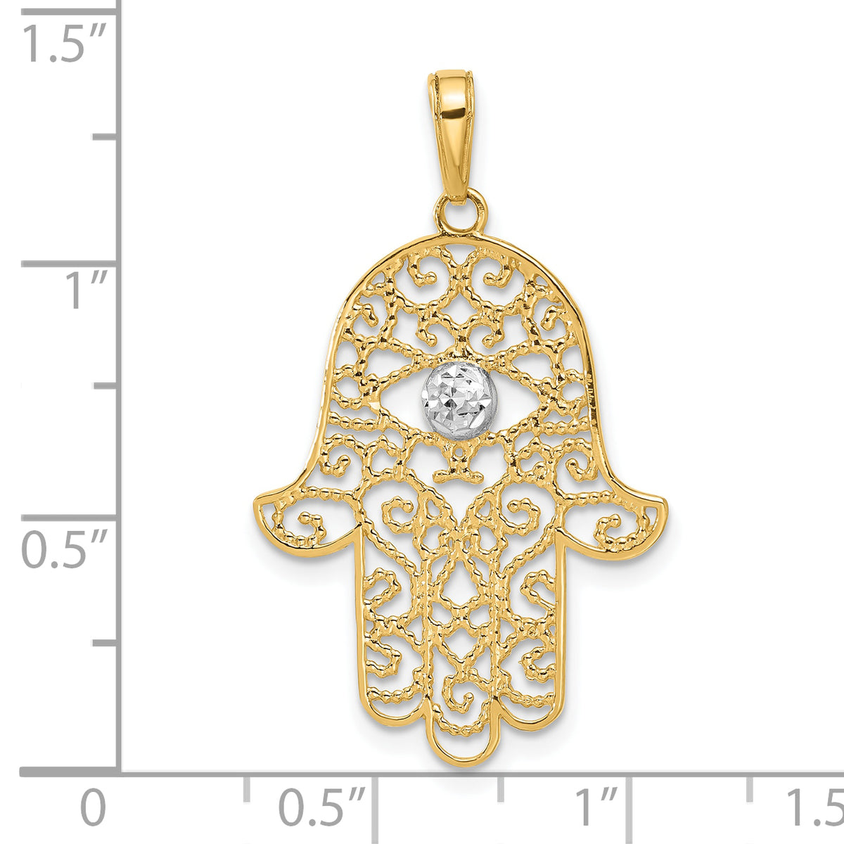 Filigree Hamsa Pendant in 14K Two-Tone Gold, 35mm Diamond-Cut - Sophia Jewelers