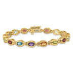 14K Gold Women's 7-Inch Oval Gemstone Bracelet with Garnet, Peridot, Citrine, Amethyst, and Swiss Blue Topaz